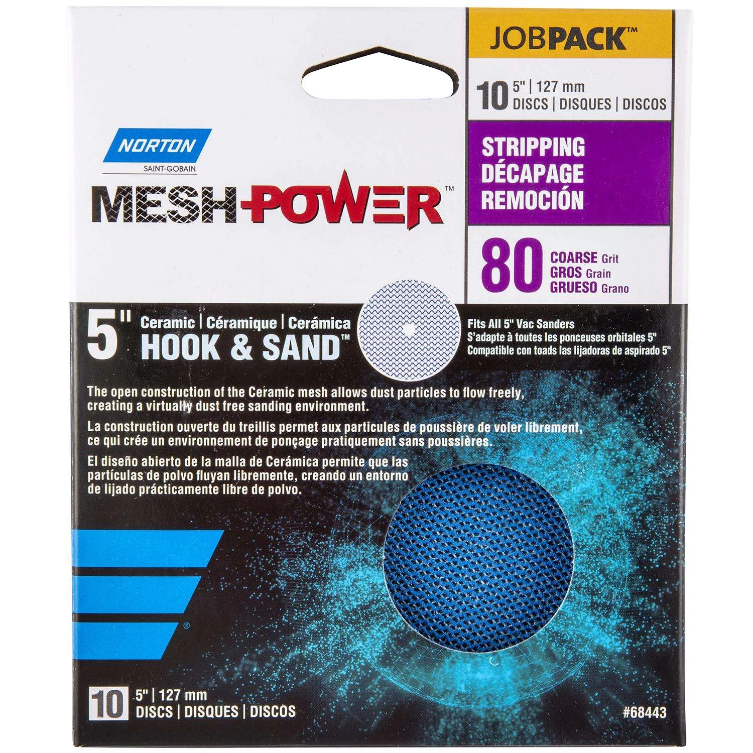 Norton MeshPower 5 In. Ceramic Hook And Loop Mesh Sanding Disc 80 Grit 10 Pk 3 Norton MeshPower 5 In. Ceramic Hook And Loop Mesh Sanding Disc 80 Grit 10 Pk