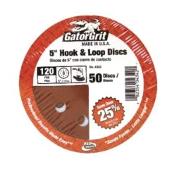 Gator 5 In. Aluminum Oxide Hook And Loop Sanding Disc 120 Grit Fine 50 Pk