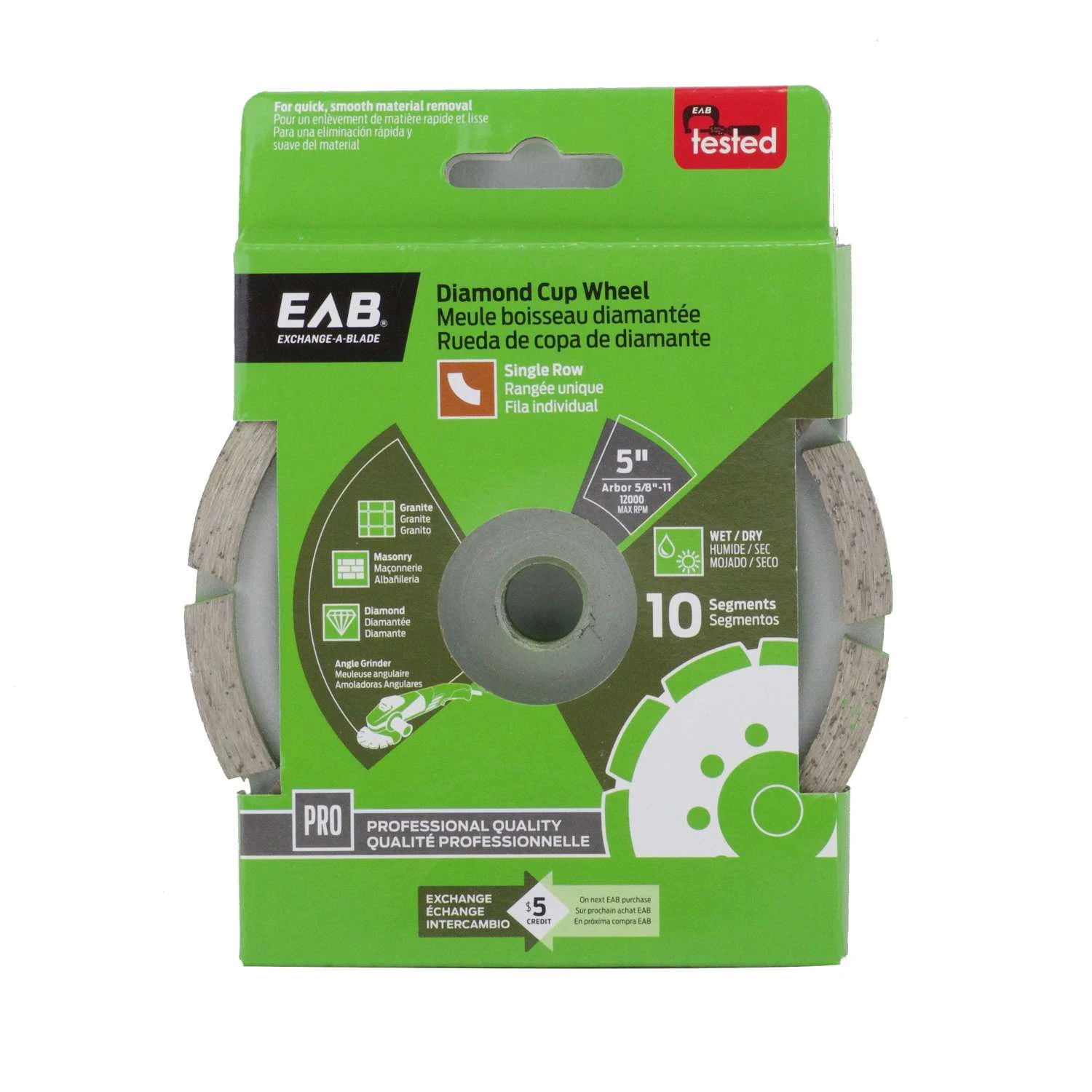 Exchange-A-Blade 5 In. D X 7/8 In. Segmented Single Row Cup Grinding Wheel 3 Exchange-A-Blade 5 In. D X 7/8 In. Segmented Single Row Cup Grinding Wheel