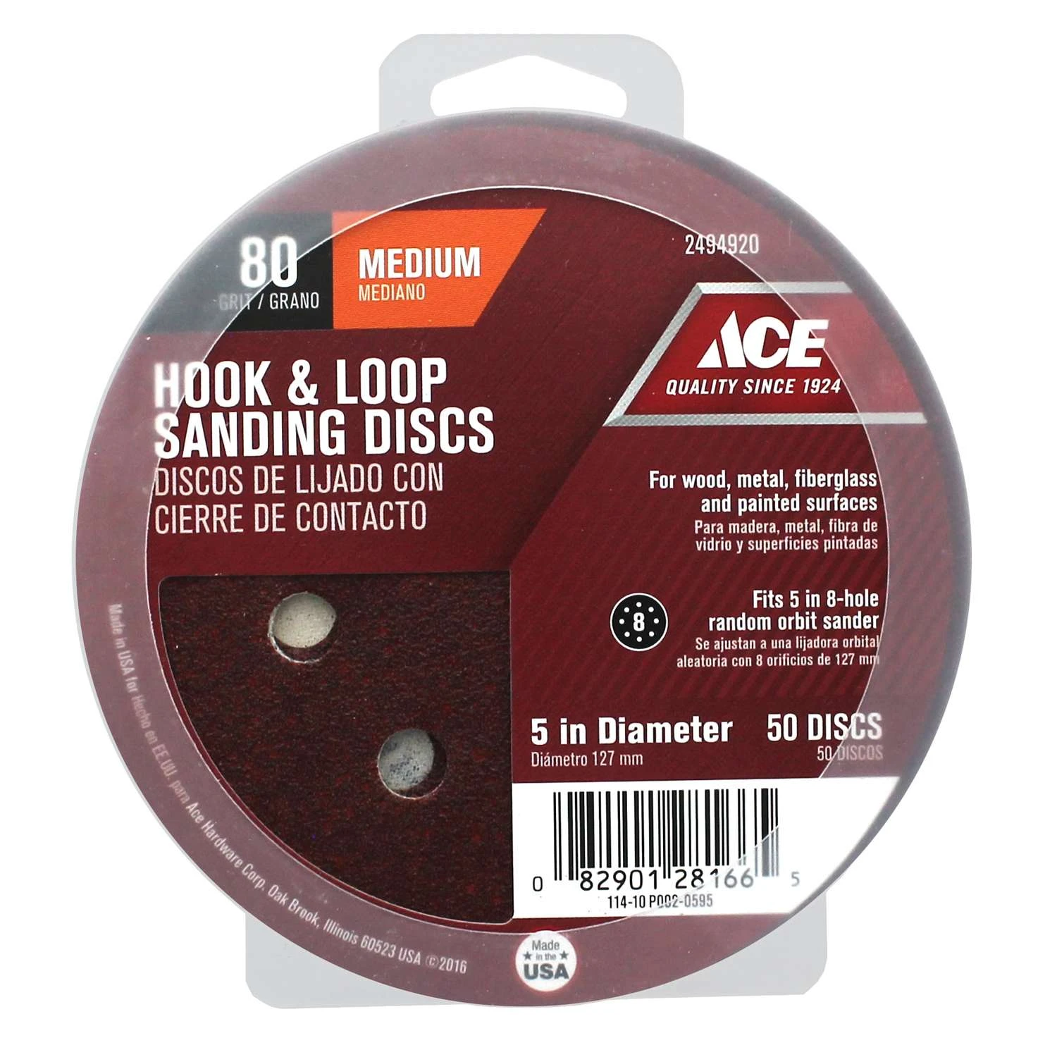 Ace 5 In. Aluminum Oxide Hook And Loop Sanding Disc 80 Grit Medium 50 Pk 3 Ace 5 In. Aluminum Oxide Hook And Loop Sanding Disc 80 Grit Medium 50 Pk