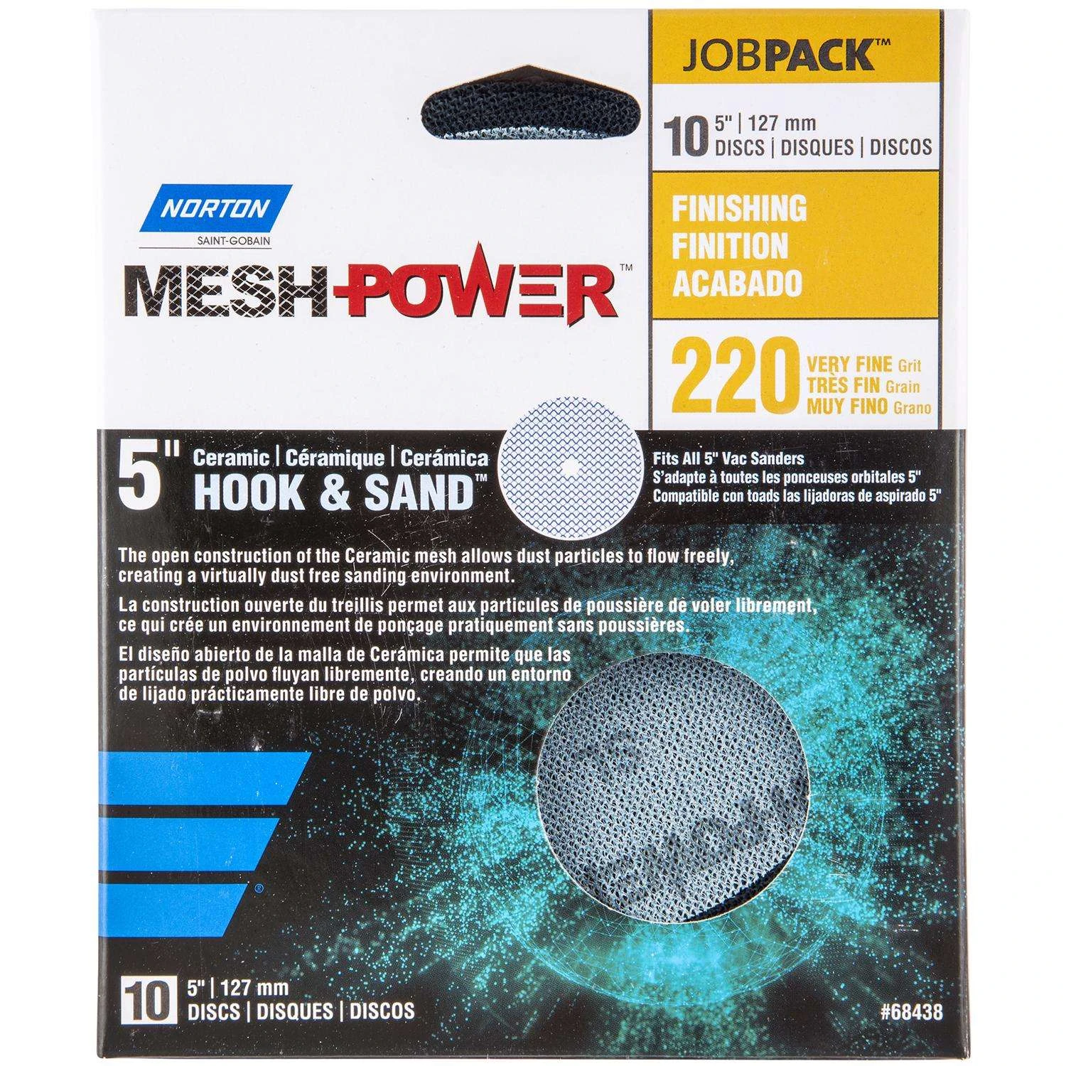 Norton MeshPower 5 In. Ceramic Hook And Loop Mesh Sanding Disc 220 Grit Very Fine 10 Pk 3 Norton MeshPower 5 In. Ceramic Hook And Loop Mesh Sanding Disc 220 Grit Very Fine 10 Pk