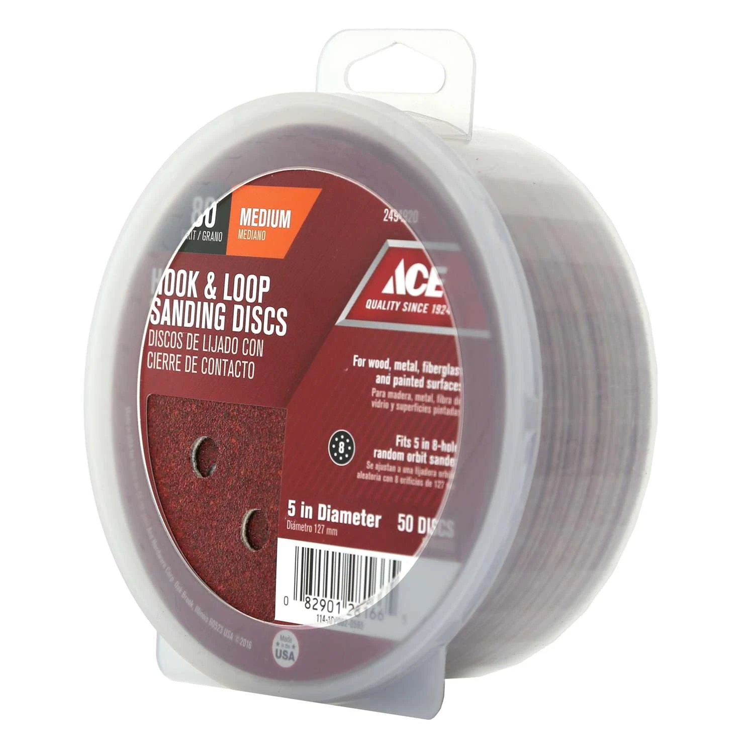 Ace 5 In. Aluminum Oxide Hook And Loop Sanding Disc 80 Grit Medium 50 Pk 5 Ace 5 In. Aluminum Oxide Hook And Loop Sanding Disc 80 Grit Medium 50 Pk - Image 3