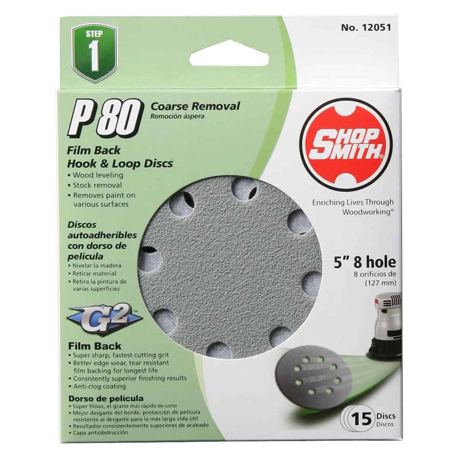 Shopsmith 5 In. Aluminum Oxide Hook And Loop Sanding Disc 80 Grit Coarse 15 Pk 5 Shopsmith 5 In. Aluminum Oxide Hook And Loop Sanding Disc 80 Grit Coarse 15 Pk - Image 3