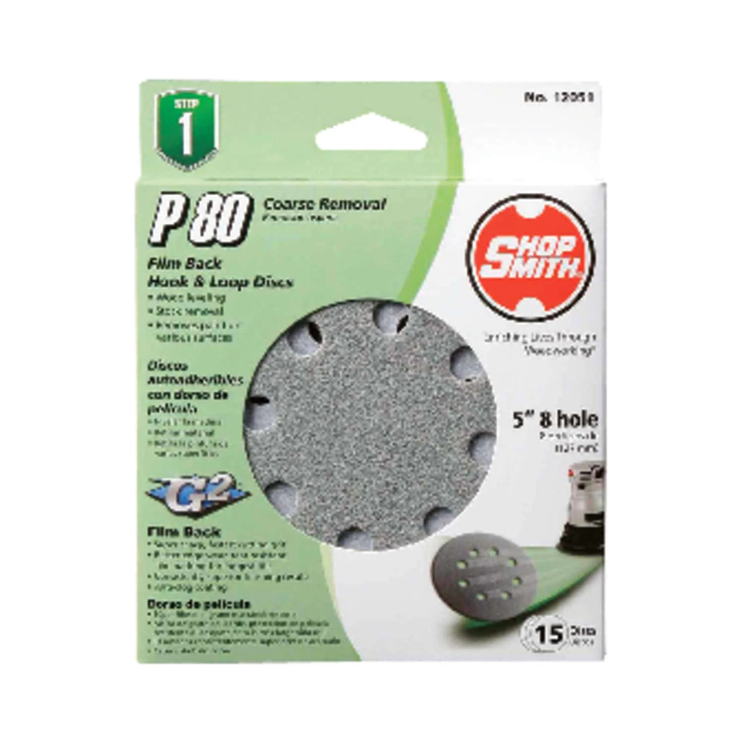 Shopsmith 5 In. Aluminum Oxide Hook And Loop Sanding Disc 80 Grit Coarse 15 Pk 3 Shopsmith 5 In. Aluminum Oxide Hook And Loop Sanding Disc 80 Grit Coarse 15 Pk