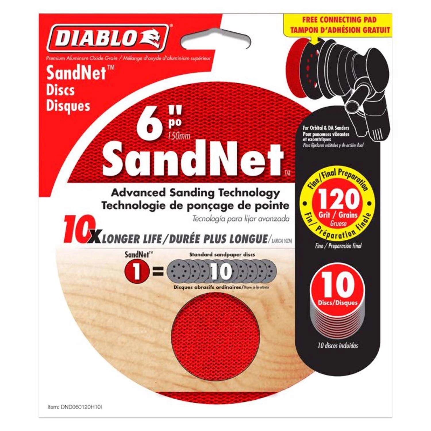 Diablo SandNet 6 In. Aluminum Oxide Hook And Lock Sanding Disc 120 Grit Fine 10 Pk 3 Diablo SandNet 6 In. Aluminum Oxide Hook And Lock Sanding Disc 120 Grit Fine 10 Pk