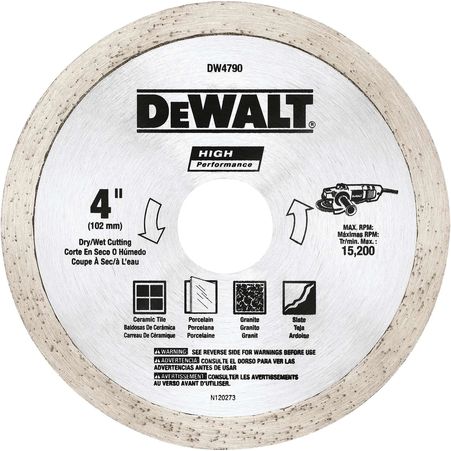 DeWalt High Performance 4 In. D X 5/8 In. Diamond Wet/Dry Tile Blade 1 Pc 3 DeWalt High Performance 4 In. D X 5/8 In. Diamond Wet/Dry Tile Blade 1 Pc