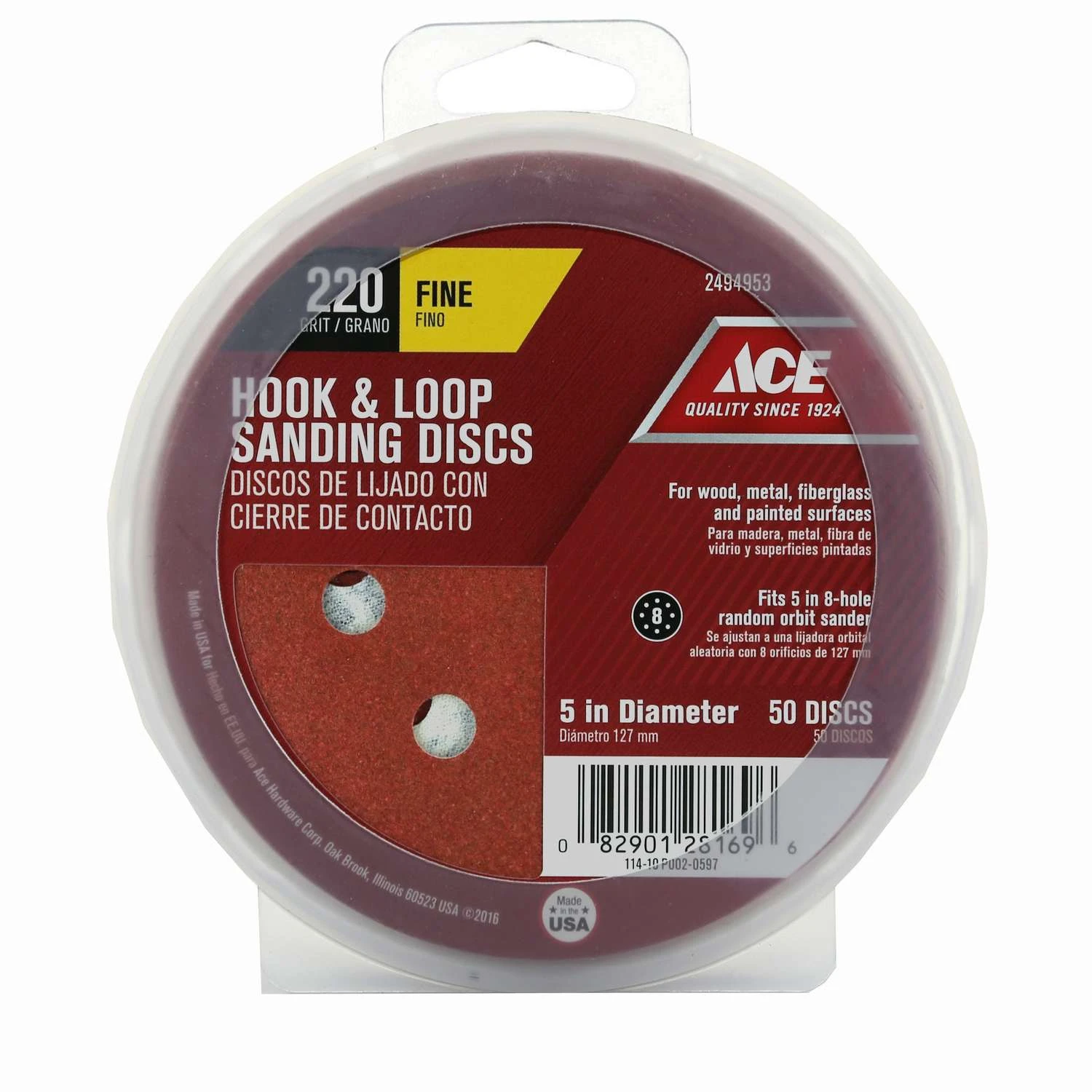 Ace 5 In. Aluminum Oxide Hook And Loop Sanding Disc 220 Grit Extra Fine 50 Pk 3 Ace 5 In. Aluminum Oxide Hook And Loop Sanding Disc 220 Grit Extra Fine 50 Pk