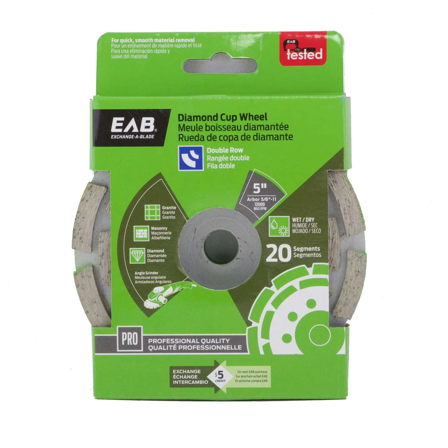 Exchange-A-Blade 5 In. D X 7/8 In. Segmented Double Row Cup Grinding Wheel 3 Exchange-A-Blade 5 In. D X 7/8 In. Segmented Double Row Cup Grinding Wheel