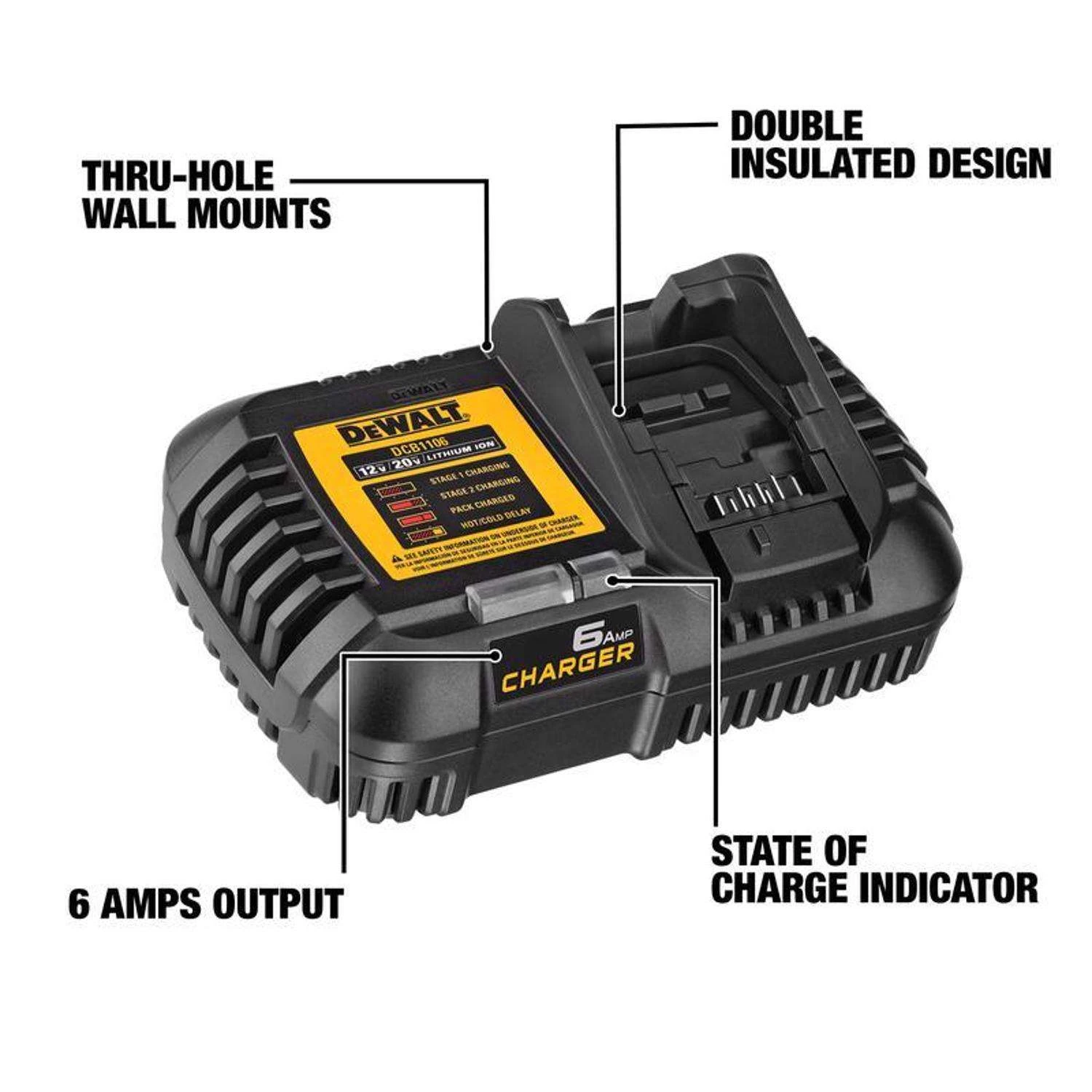DeWalt 20V MAX DCB1106 20 V Lithium-Ion 6 Amp Battery Charger 1 Pc 4 DeWalt 20V MAX DCB1106 20 V Lithium-Ion 6 Amp Battery Charger 1 Pc - Image 2