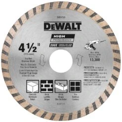 DeWalt High Performance 4-1/2 In. D X 7/8 In. Diamond Turbo Masonry Cut-Off Blade 1 Pc