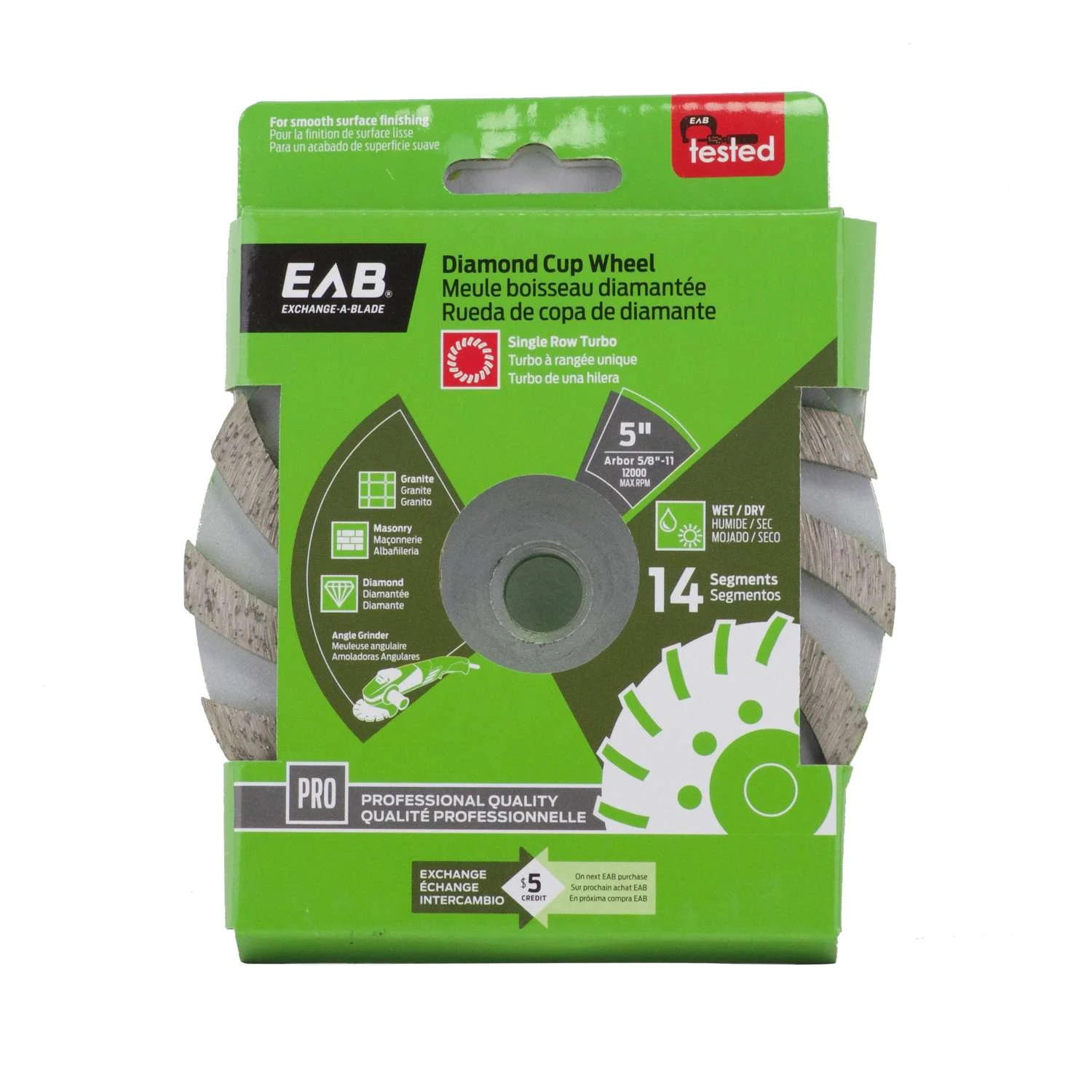 Exchange-A-Blade 5 In. D X 7/8 In. Turbo Single Row Cup Grinding Wheel 3 Exchange-A-Blade 5 In. D X 7/8 In. Turbo Single Row Cup Grinding Wheel